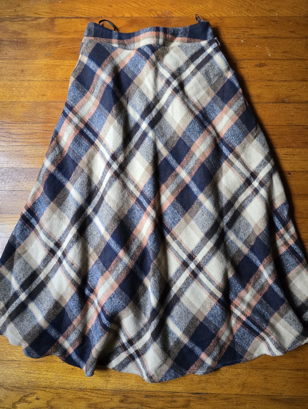 Plaid Flannel Maxi Skirt Wool Blend Small A Line Classic Navy Tan Fall Color 4 6